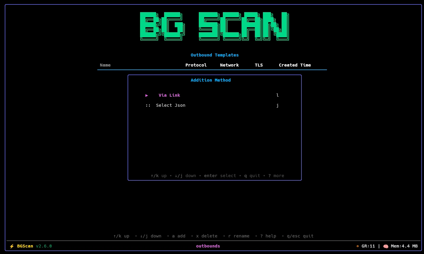 bgscan outbound select link